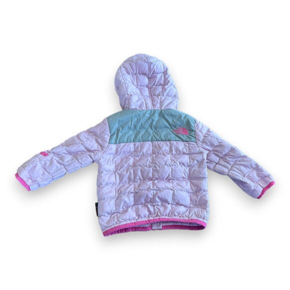 The North Face ThermoBall Puffer Jacket 6-12 Months Pink Gray Built in Mittens - Picture 2 of 3